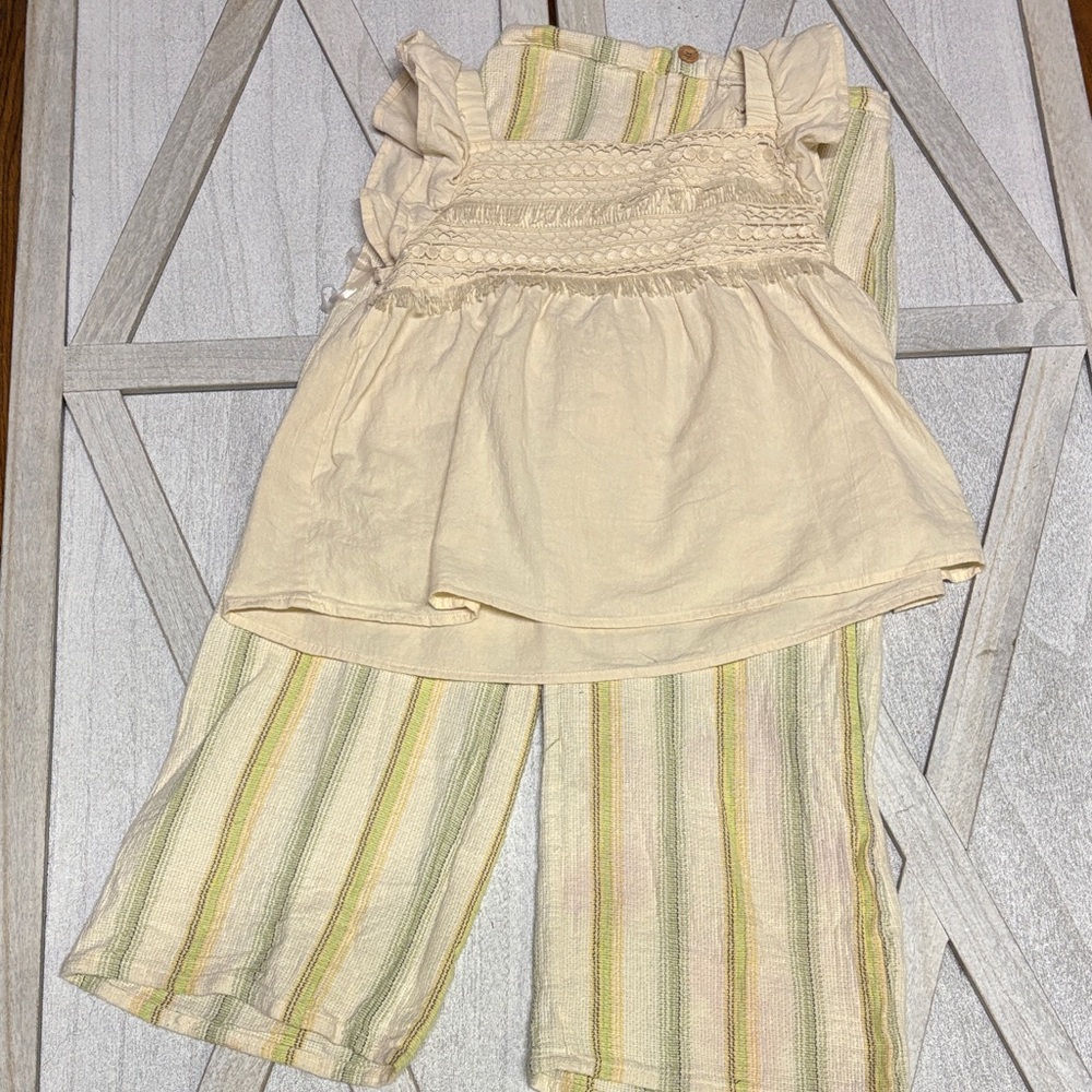 Tahari Girl’s 100% Cotton Cream Lace Top with Striped Detail